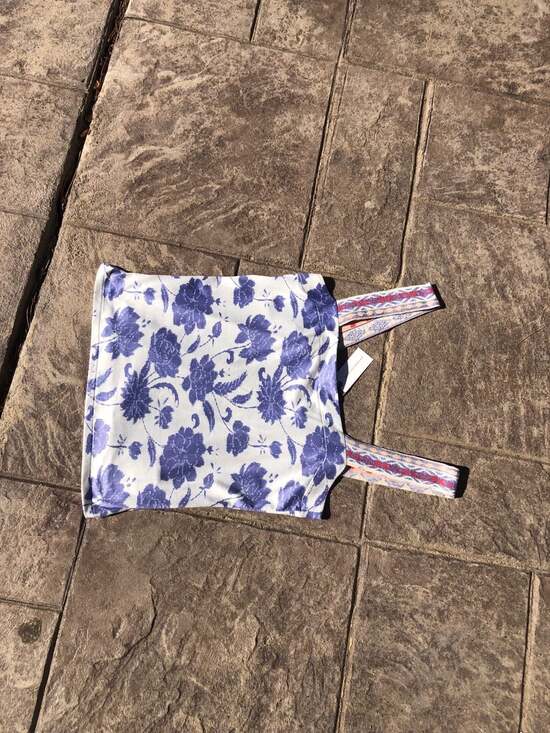 Anthropologie Tops - Anthropologie Blue Floral Print Square Neck Tank Top with Woven Straps